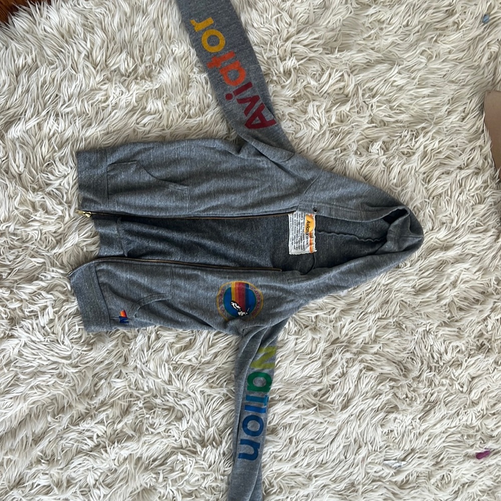 kids aviator nation zip hoodie in heather grey size 10